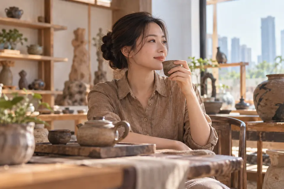 陶艺工作室中的茶杯与手作茶器